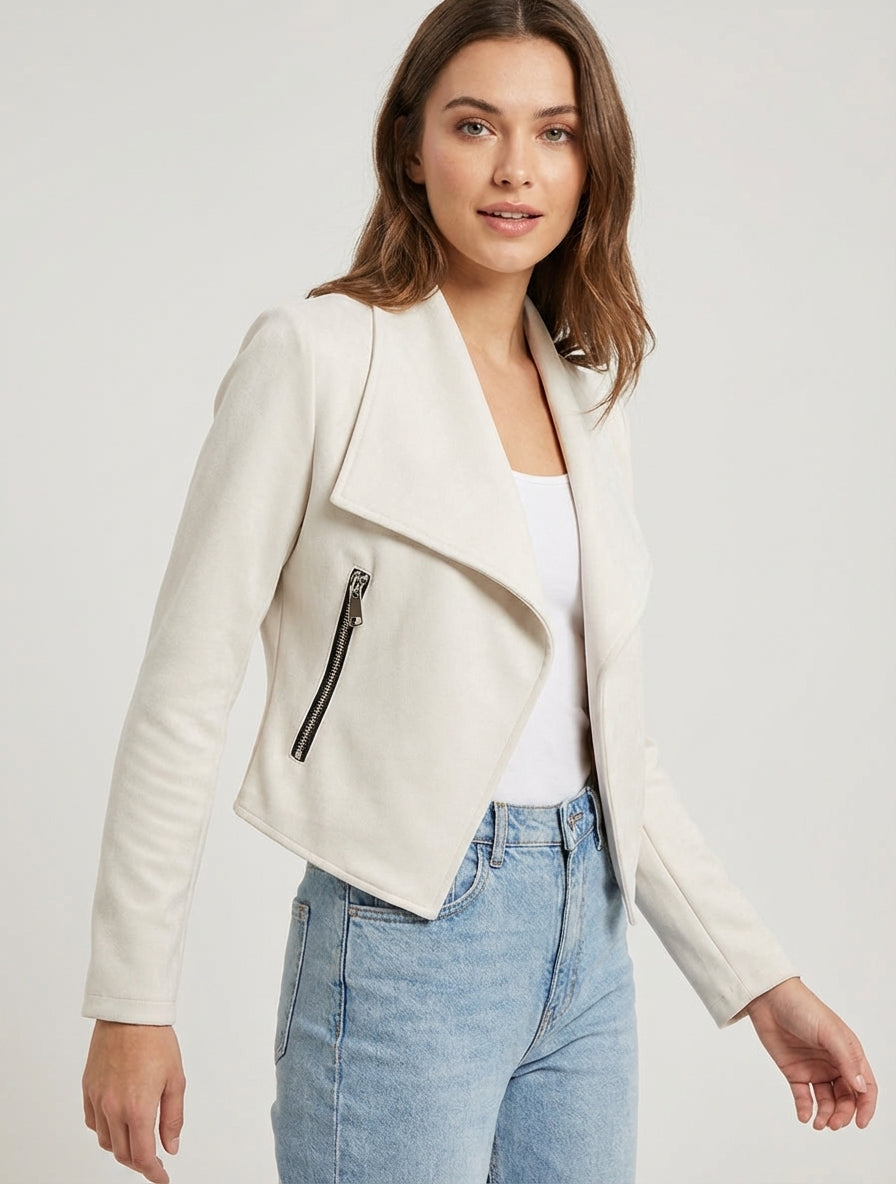 Veste droite en suédine à poches - Crème
