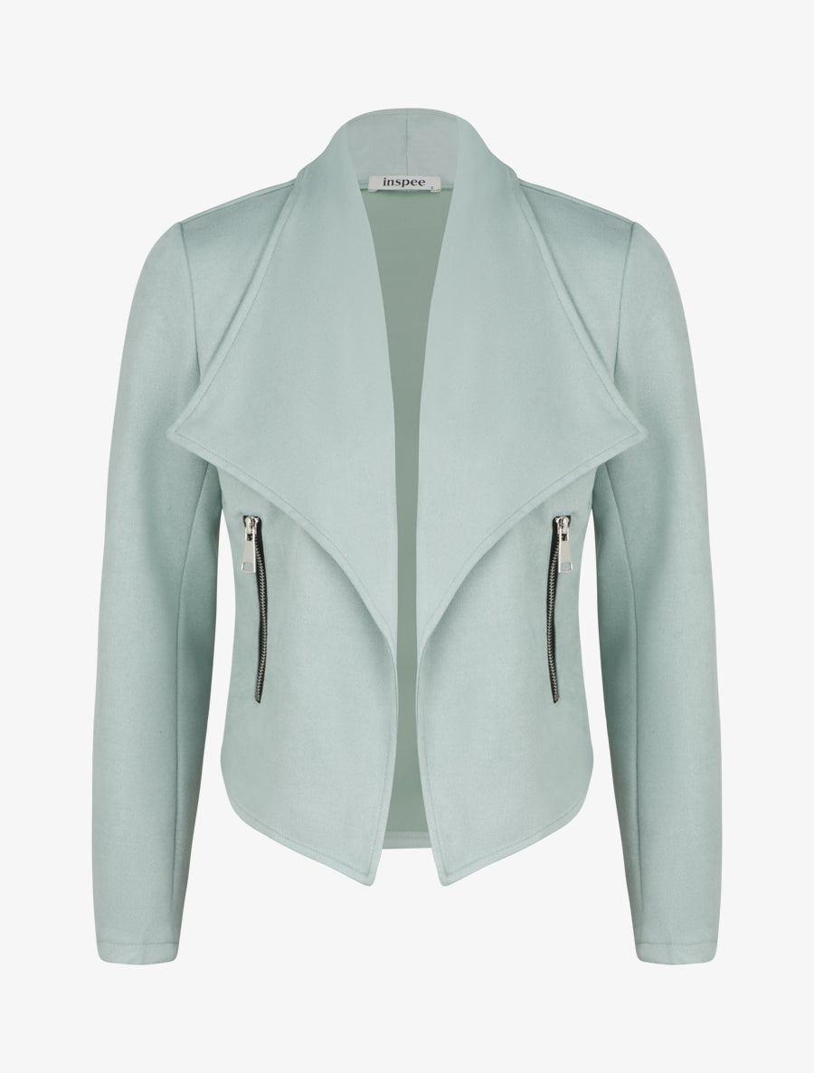 Veste en suédine à col châle - Vert d&