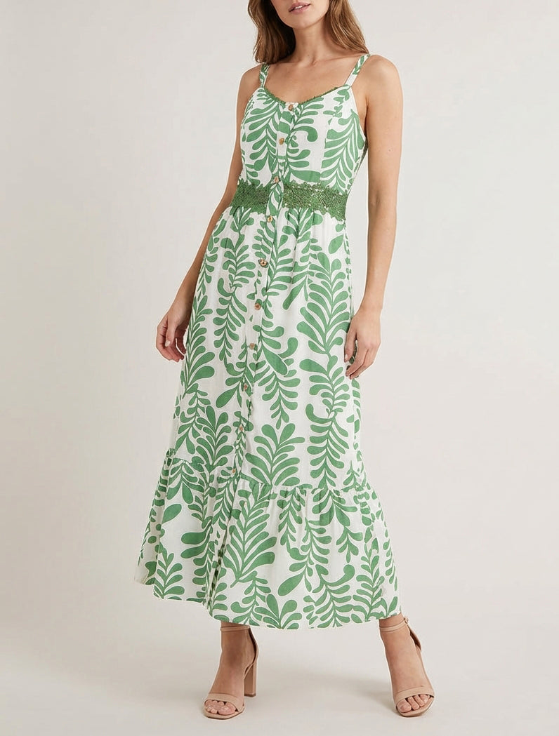 Robe évasée col V crochet - Vert