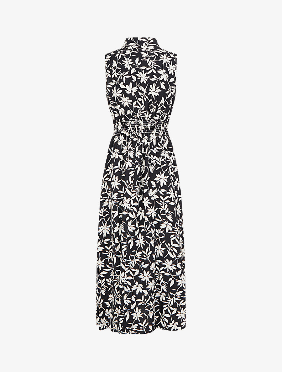 Robe fleurie sans manches à noeud - Noir - 2