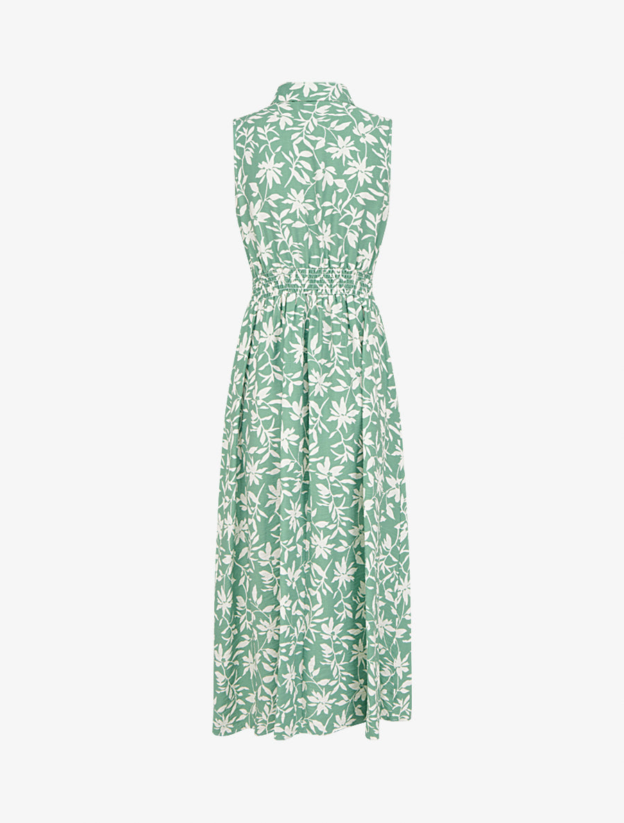 Robe fleurie sans manches à noeud - Vert - 2