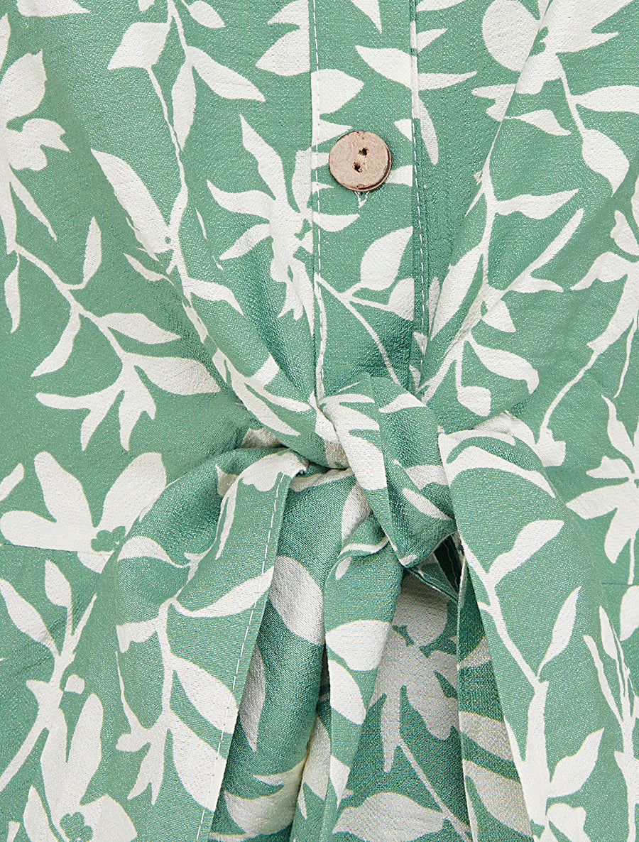 Robe fleurie sans manches à noeud - Vert - 3