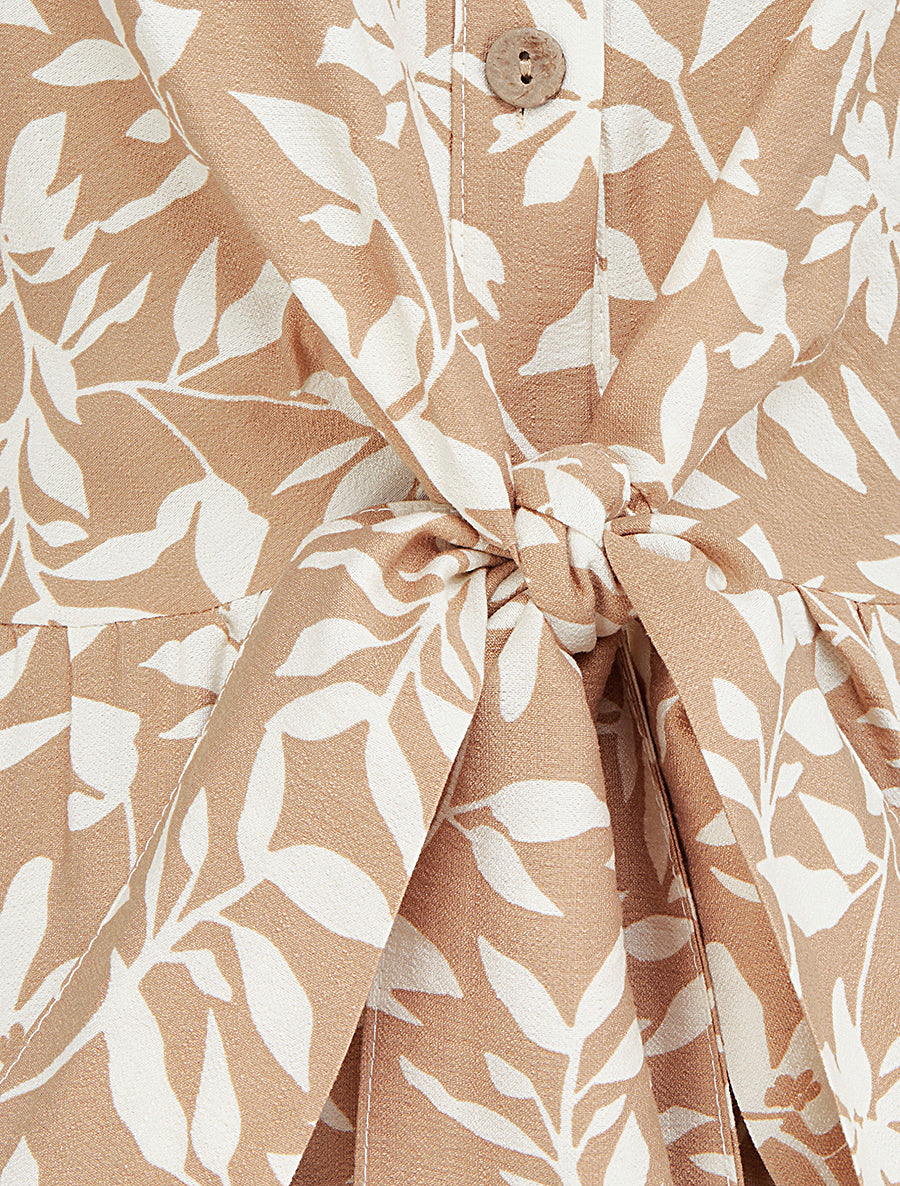 Robe fleurie sans manches à noeud - Beige - 3