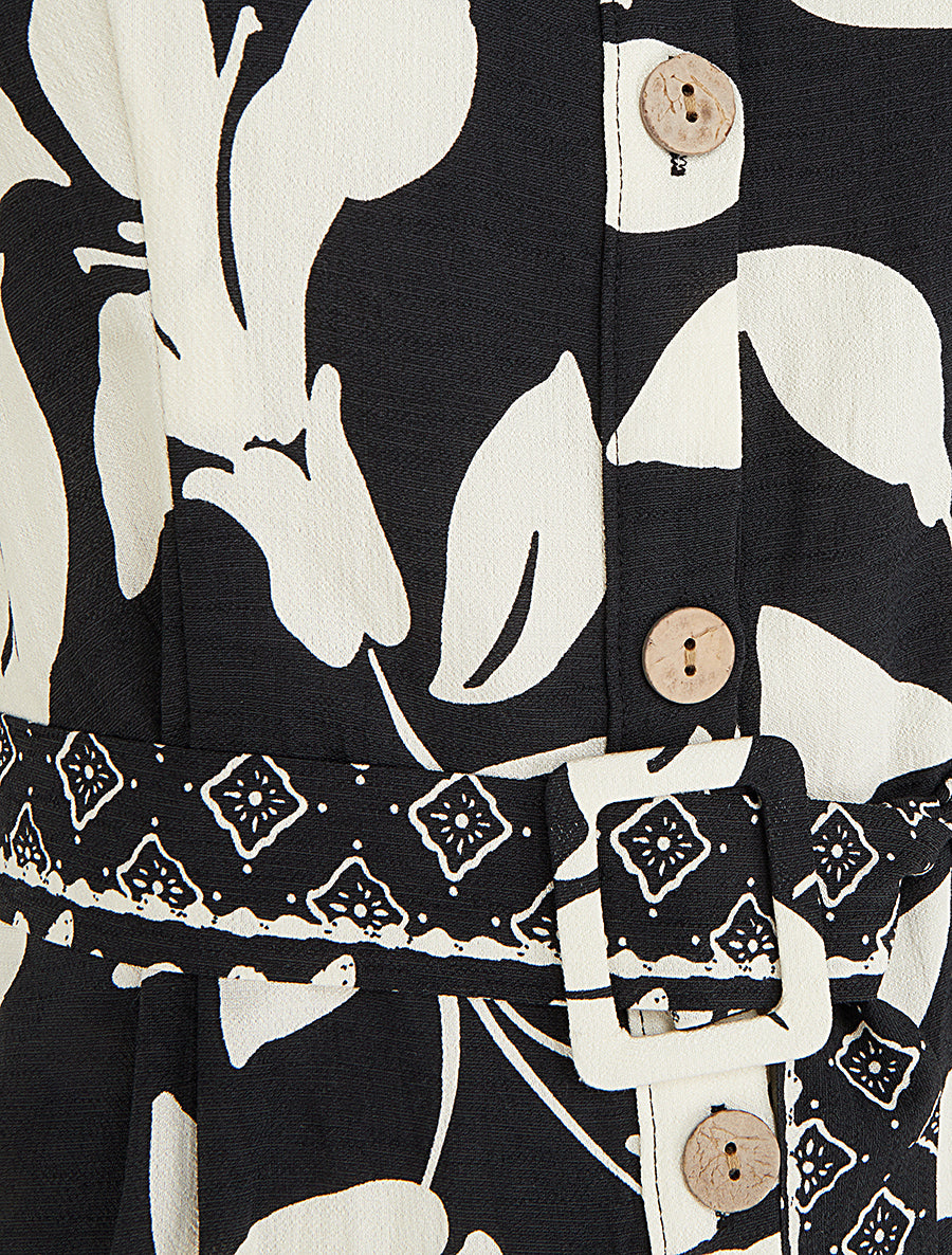 Robe chemise imprimé fleurs tropicales - Noir - 3