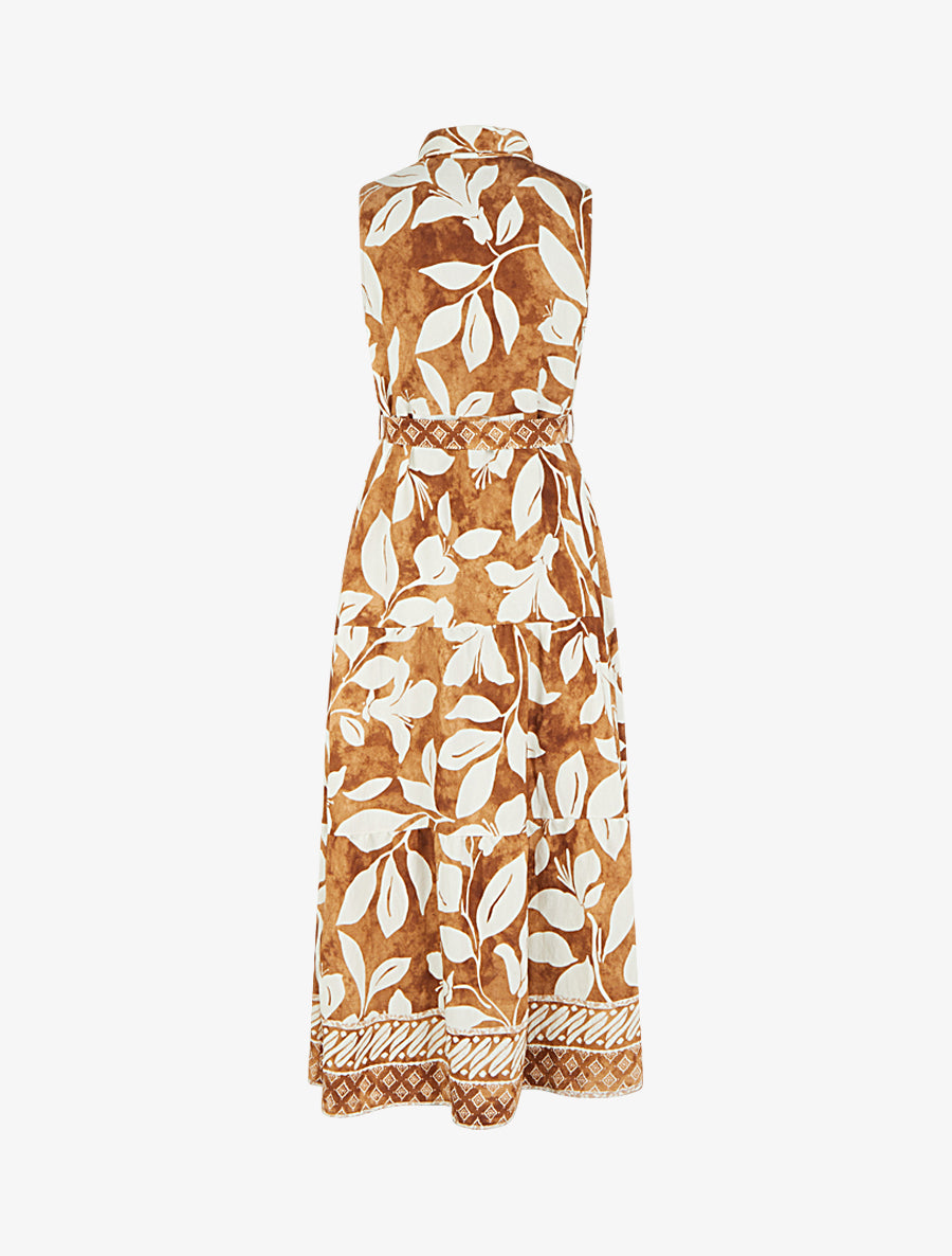 Robe chemise imprimé fleurs tropicales - Camel - 2