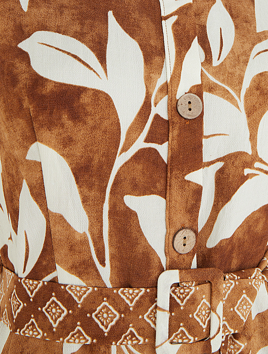 Robe chemise imprimé fleurs tropicales - Camel - 3