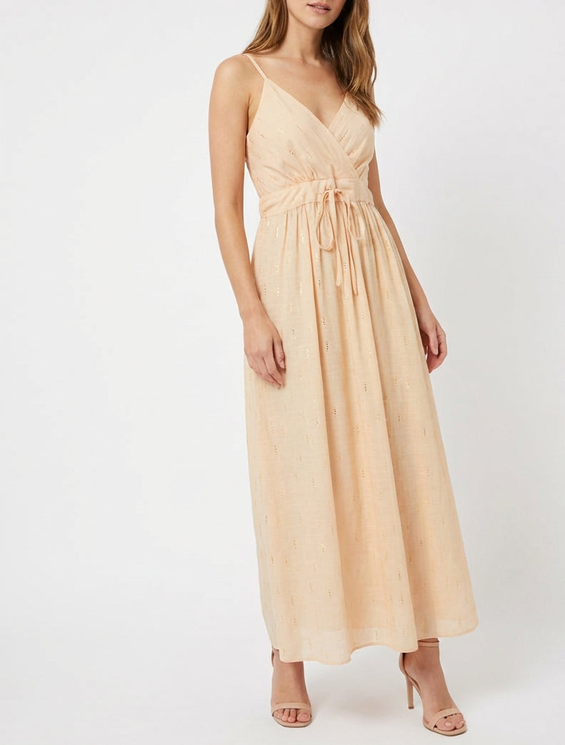 Robe longue cache-cœur à bretelles - Rose saumon
