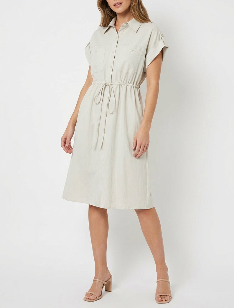 Robe droite à col à pied - Beige