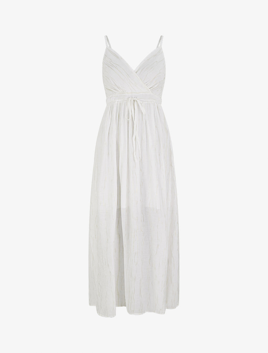 Robe élastiquée unie détail irisé - Blanc - 1