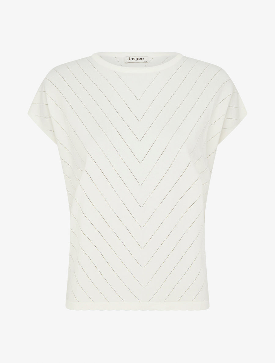 Top uni ajouré à col rond - Blanc - 1