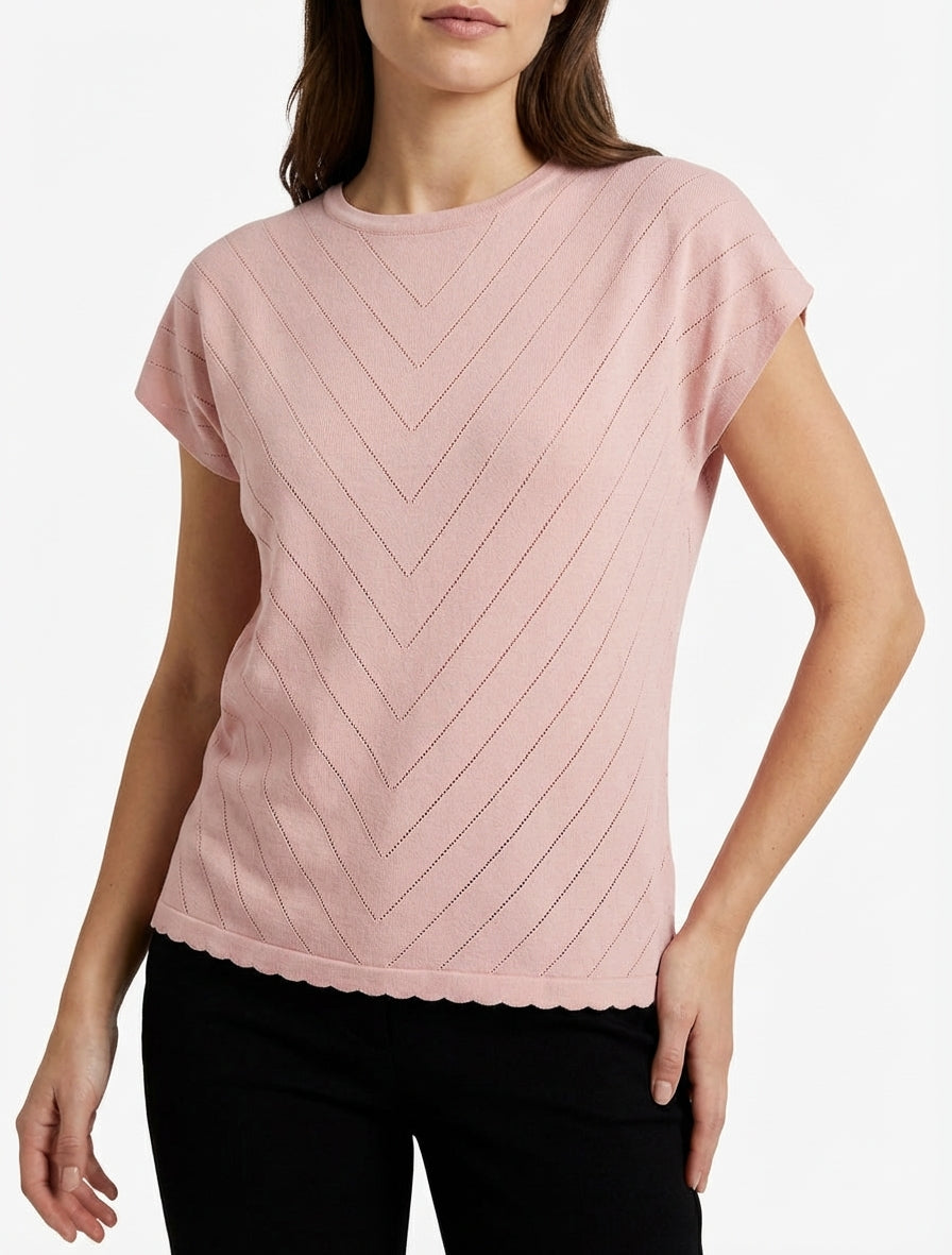 Top fluide ajouré à manches courtes - Rose