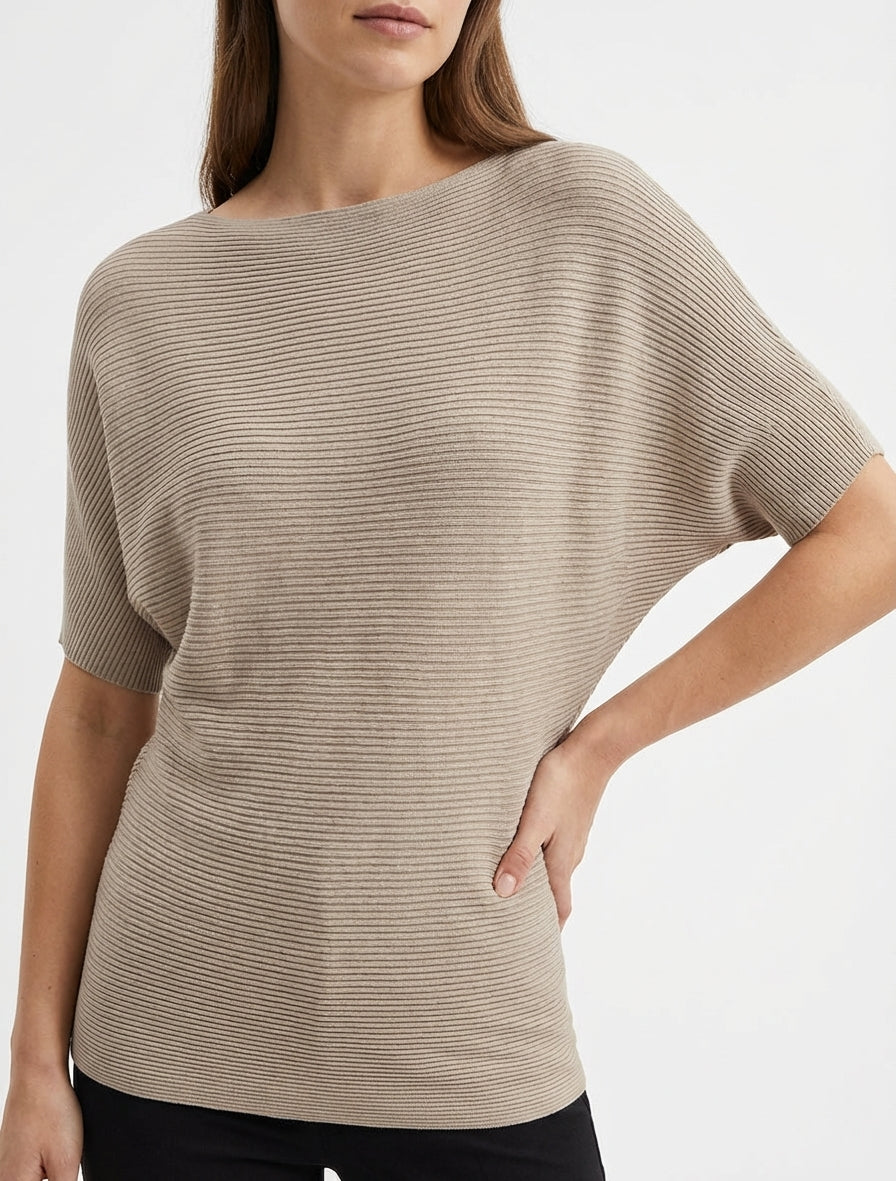 Top texturé col rond - Taupe