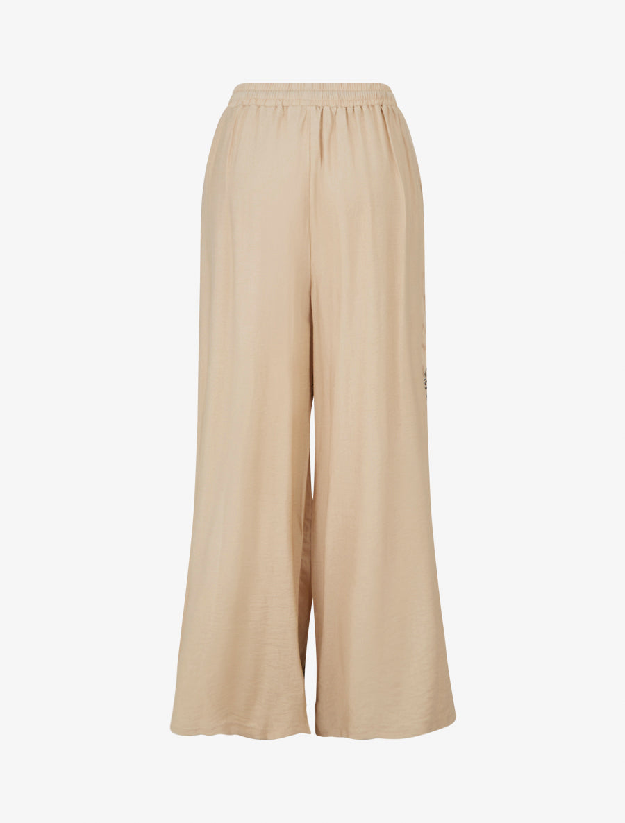 Pantalon brodé à taille haute élastiquée - Beige - 2
