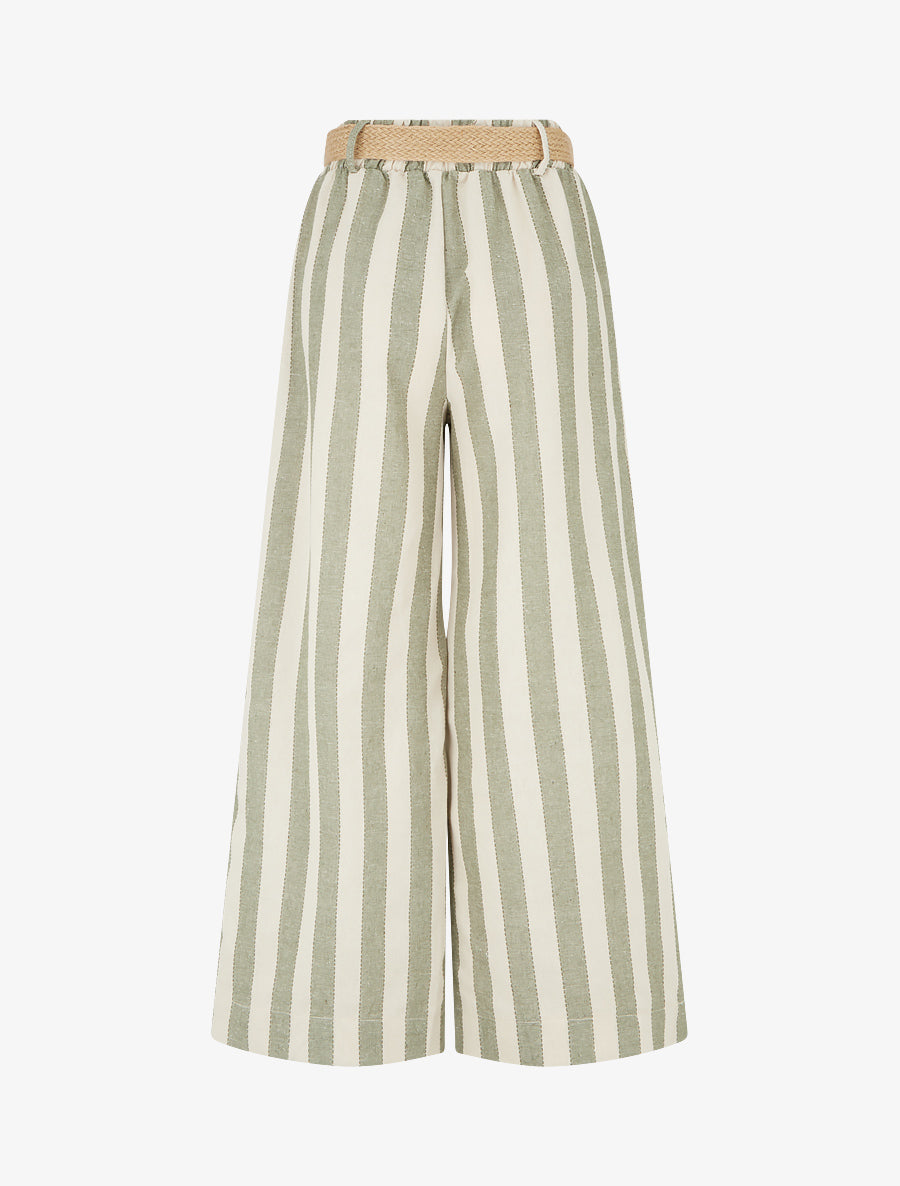 Pantalon élastiqué à imprimé rayures - Kaki - 2