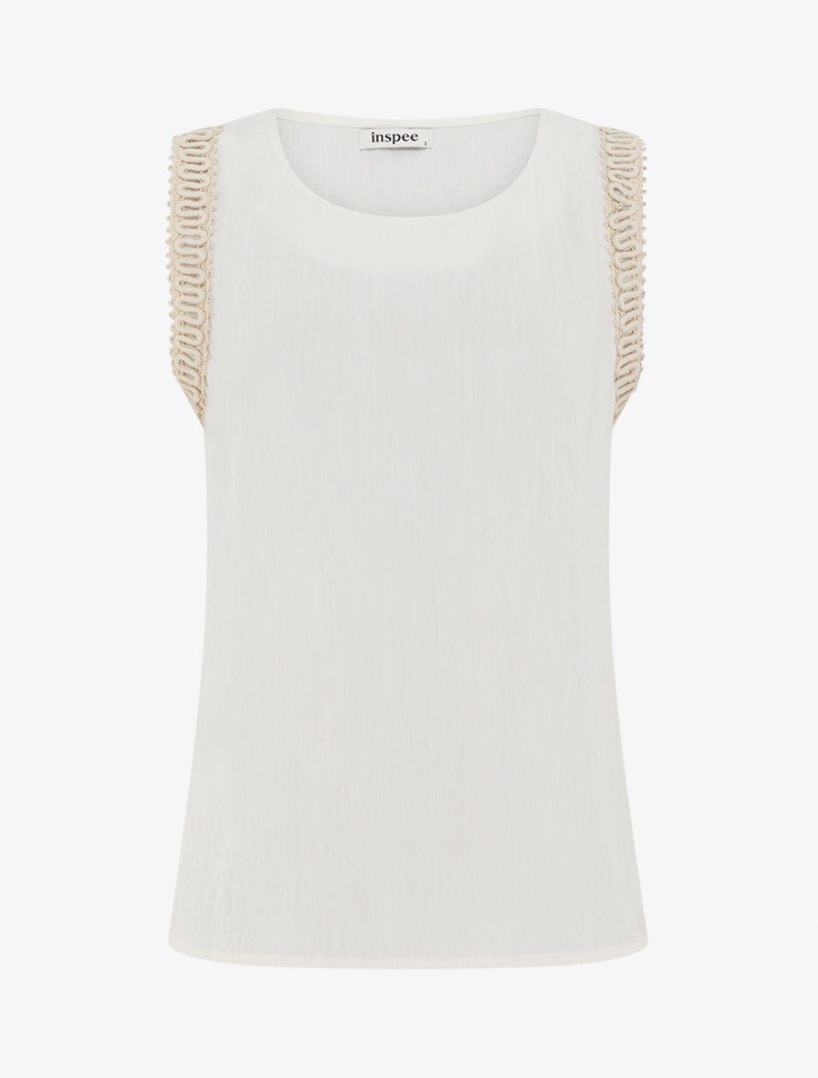 Top sans manches droit à broderies - Blanc - 1