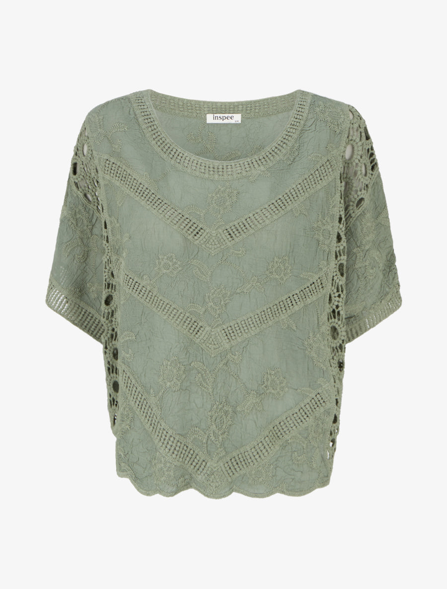 Top ample brodé à manches courtes - Kaki - 1