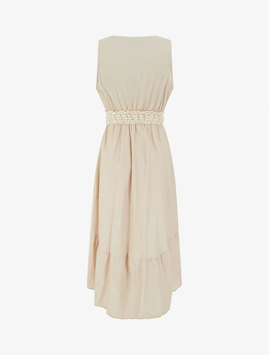 Robe longue cache-cœur brodée - Beige
