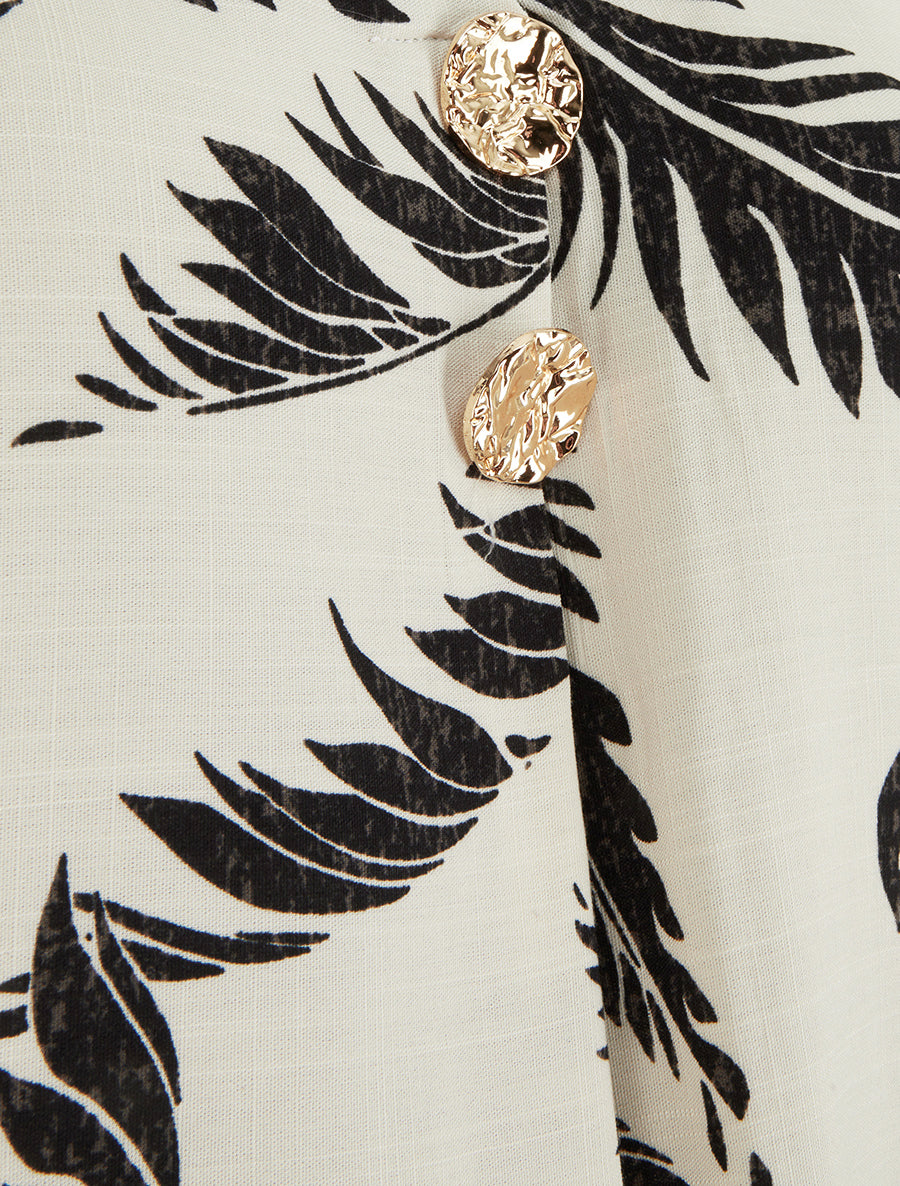 Top imprimé à boutons décoratifs - Beige - 3