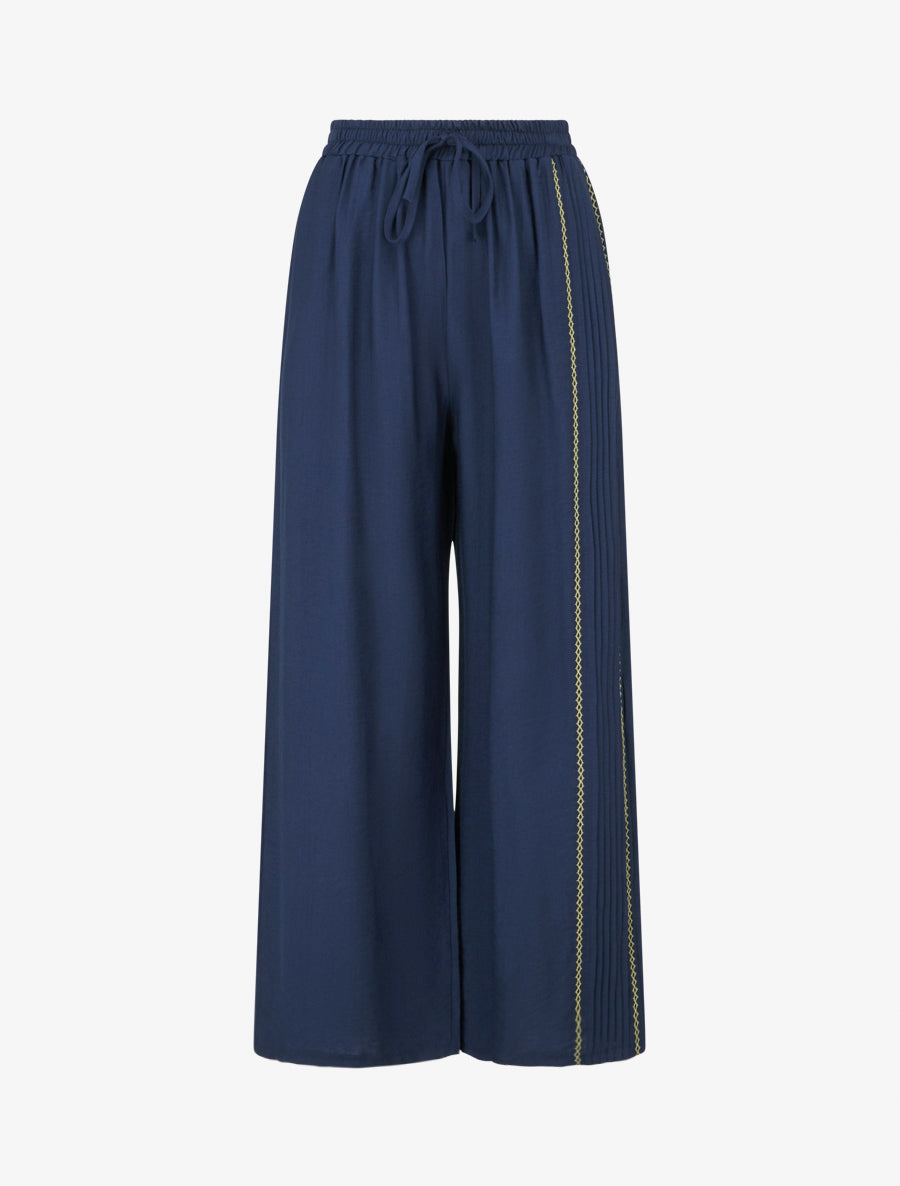 Pantalon ample à détail plissé - Marine - 1