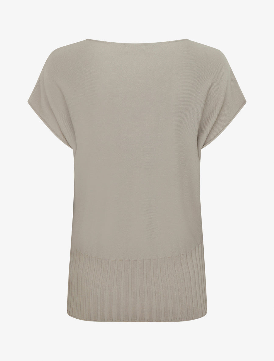 Pull fin uni à col rond arrondi - Taupe - 2