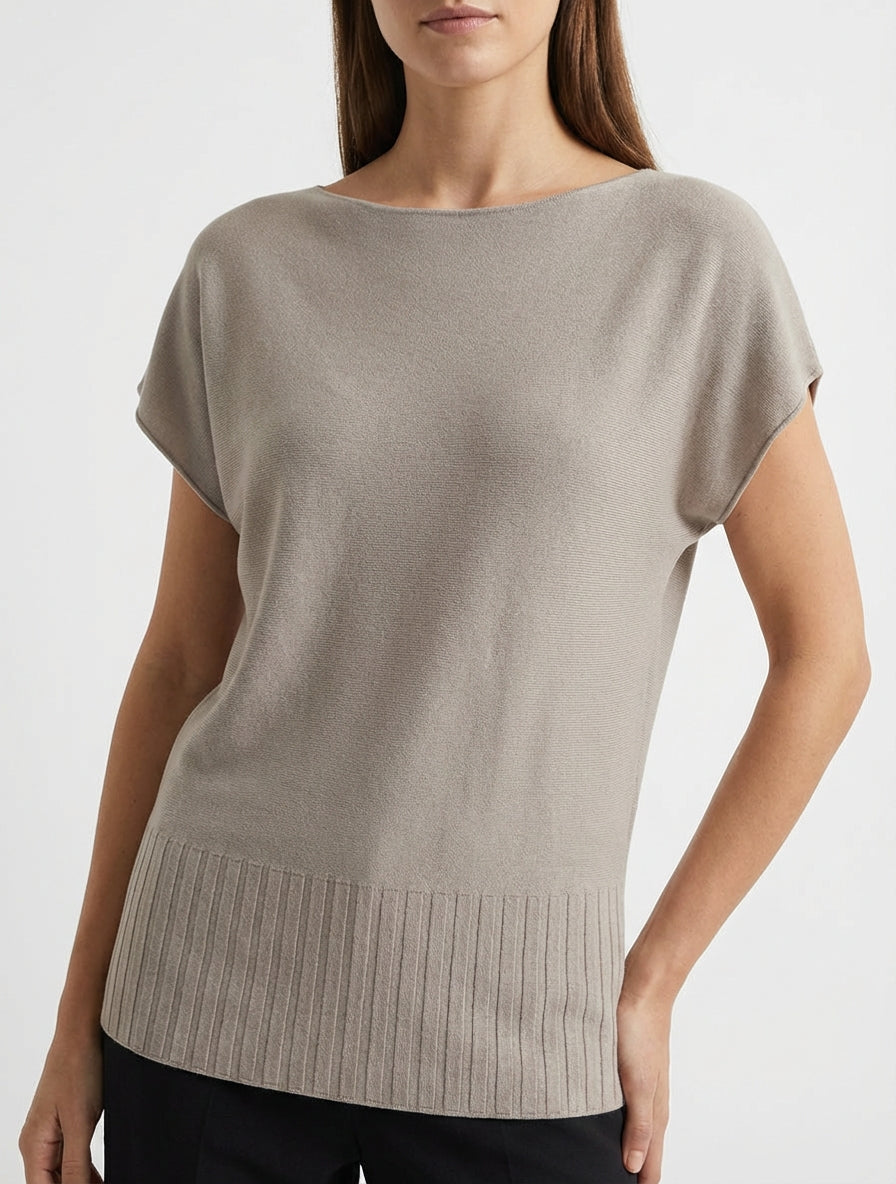 Pull fin manches courtes - Taupe