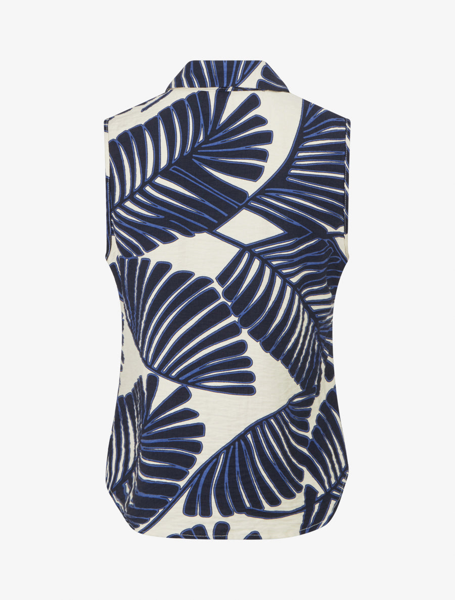 Chemise sans manches imprimé feuille de palmier - Marine - 2