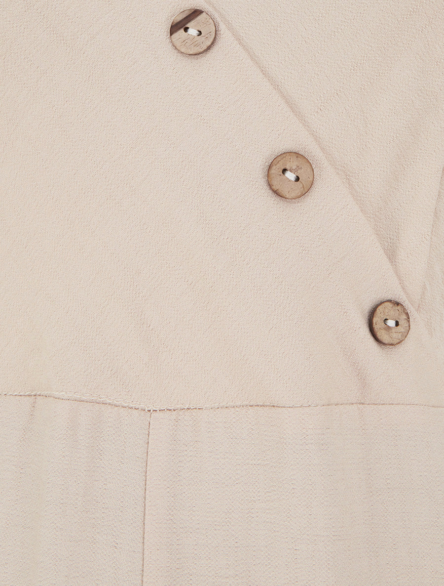 Combinaison unie à boutons décoratifs et bretelles - Beige - 3