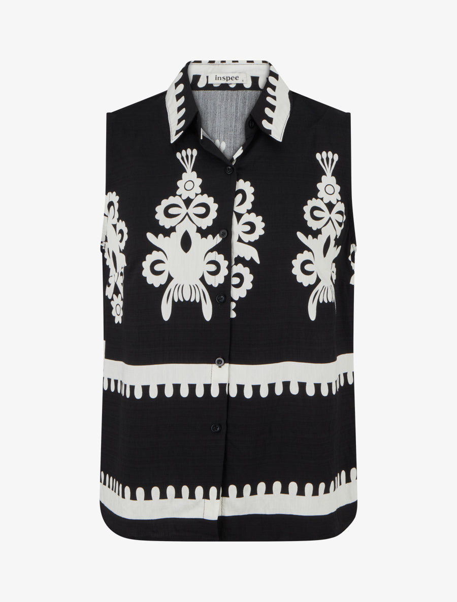 Chemise sans manches imprimé arabesques - Noir - 1