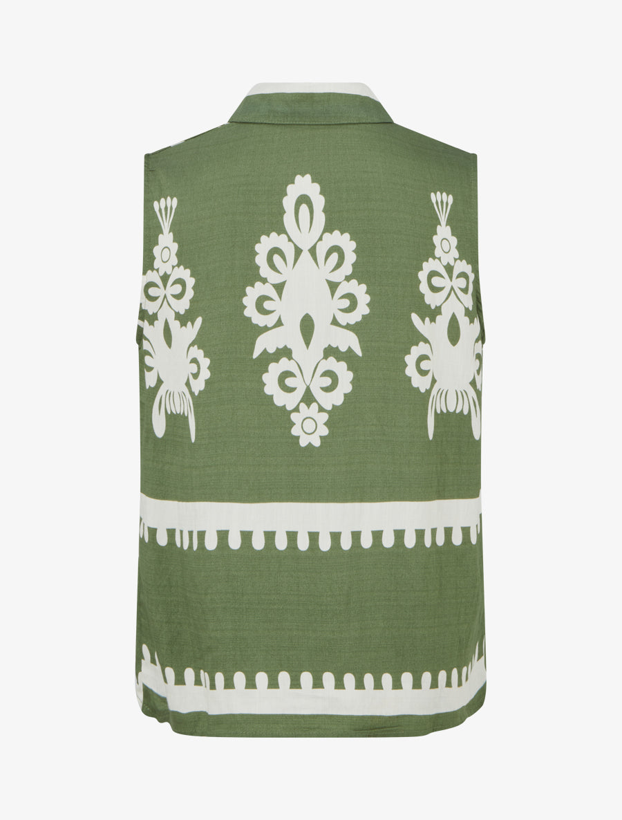 Chemise sans manches imprimé arabesques - Kaki - 2