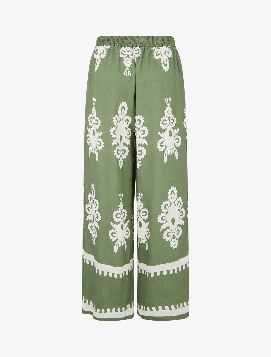 Pantalon ample à imprimé arabesque - Kaki - 2