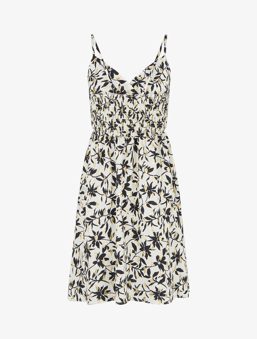 Robe imprimé feuillage à détail irisé - Blanc - 2