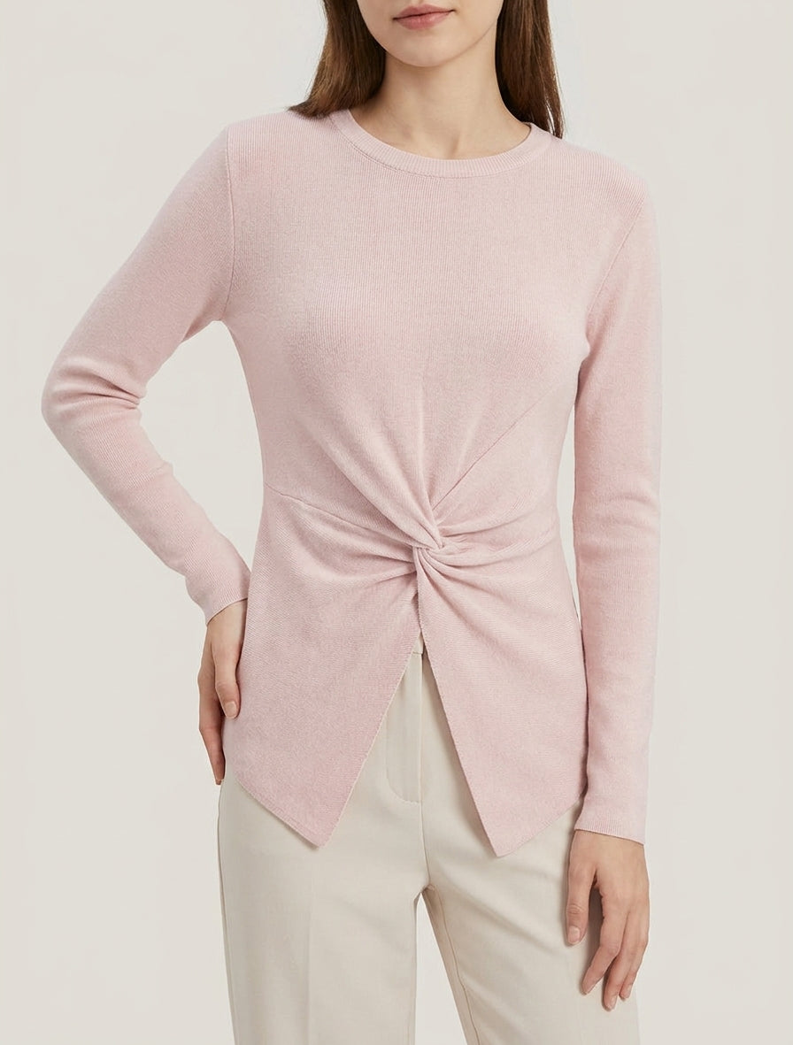 Pull droit col rond à noeud torsadé - Rose