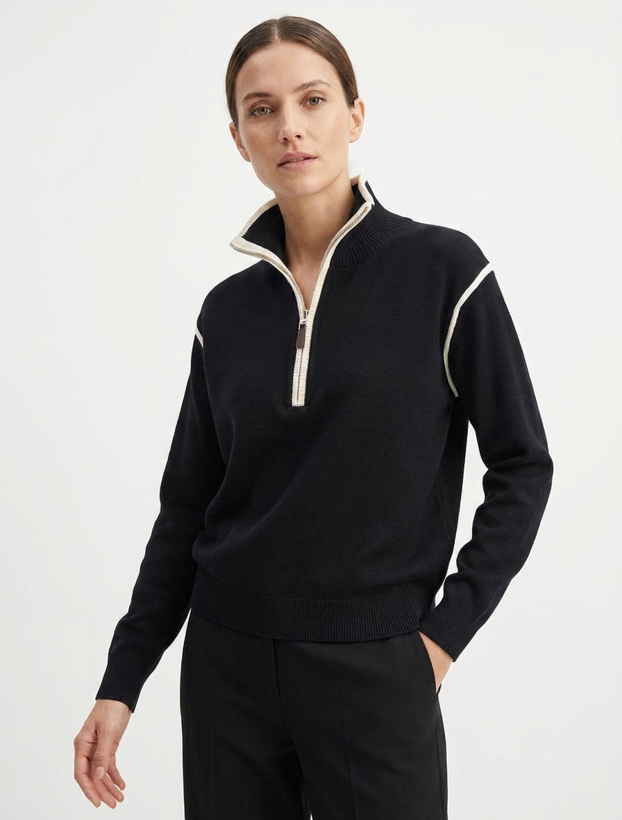 Pull droit à zip et liseré contrastant - Noir