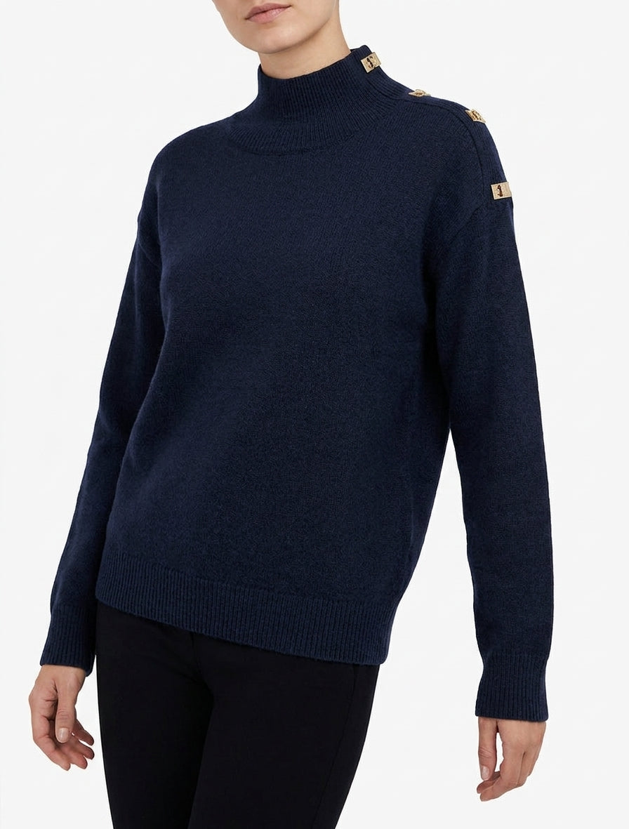 Pull droit à boutons métalliques - Marine