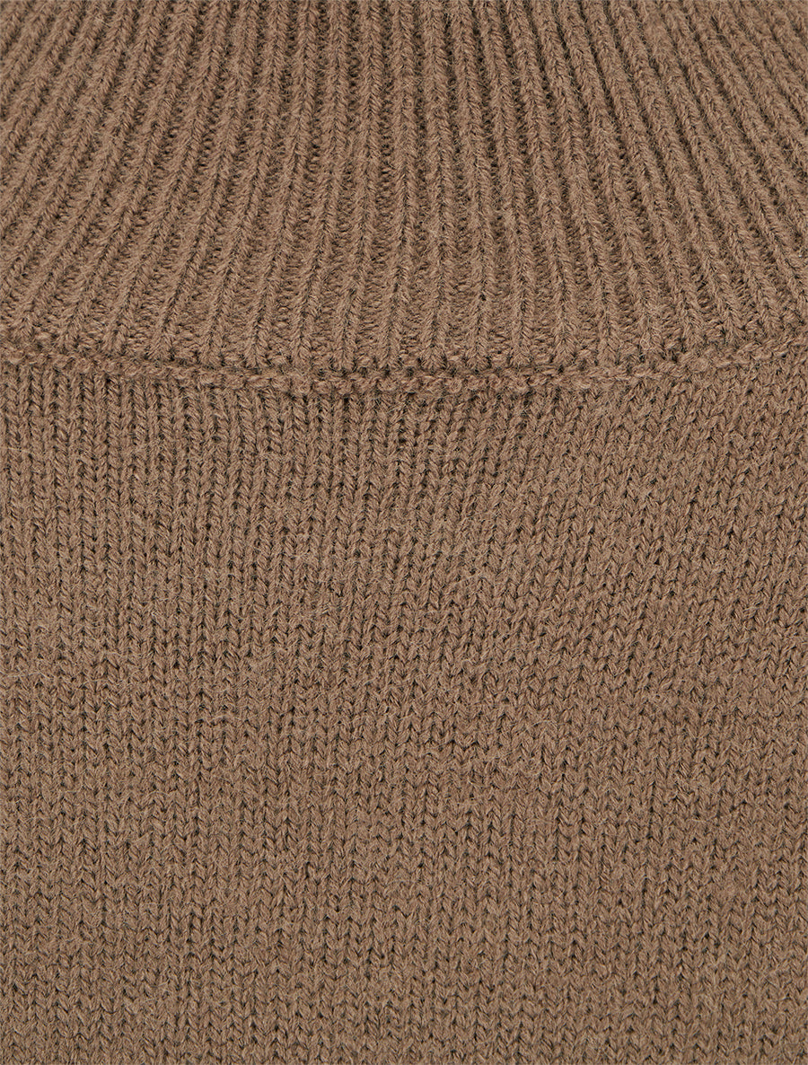 Pull droit à col montant et boutons métalliques - Marron - 3