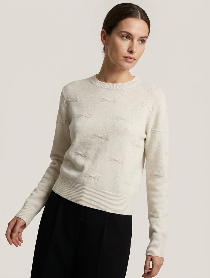 Pull droit à motifs nœuds texturés - Écru