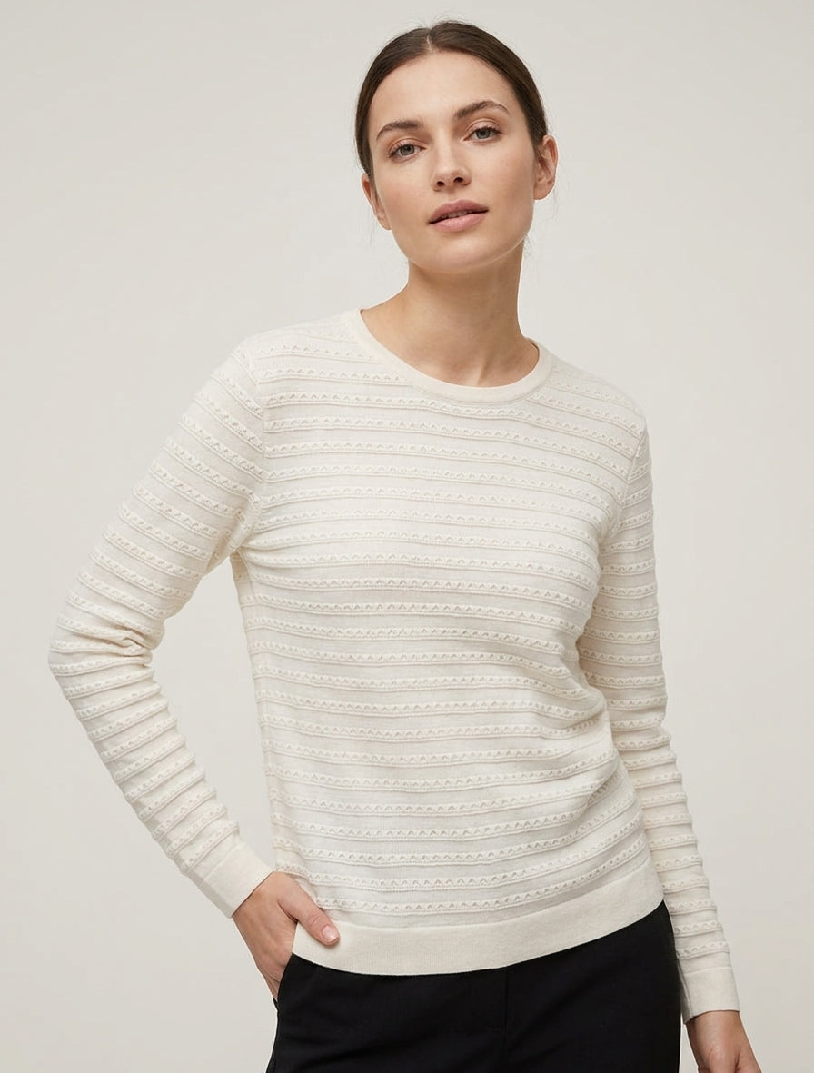 Pull texturé à manches longues - Écru
