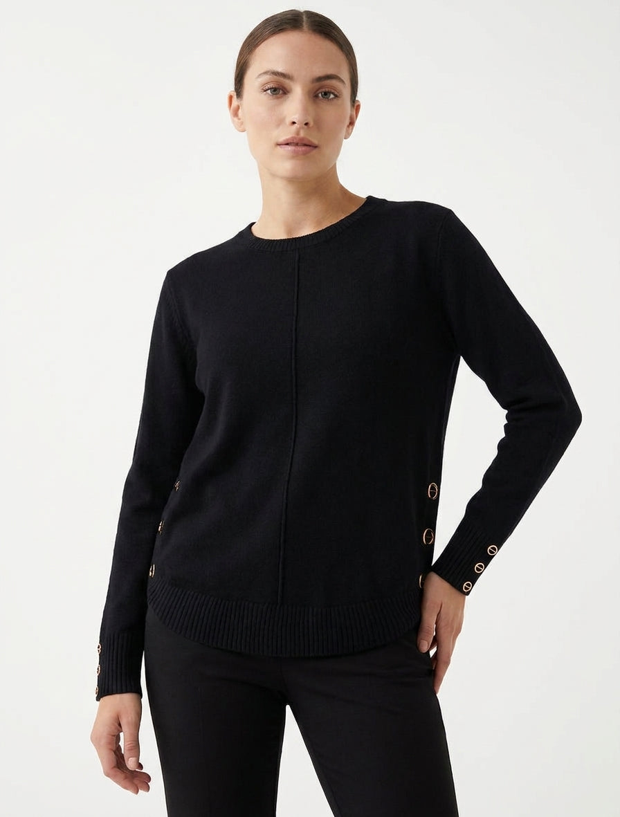 Pull maille à détails œillets - Noir