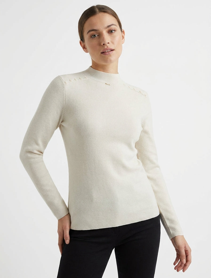 Pull droit à plaque métallique décorative - Beige
