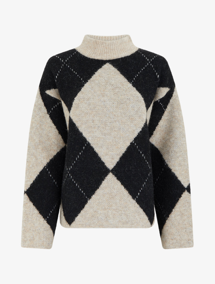 Pull en laine mélangée à motif losanges - Beige - 1