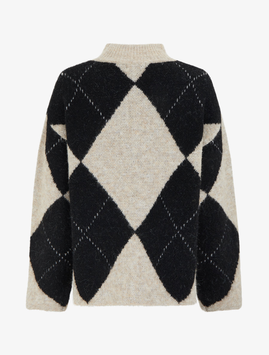 Pull en laine mélangée à motif losanges - Beige - 2