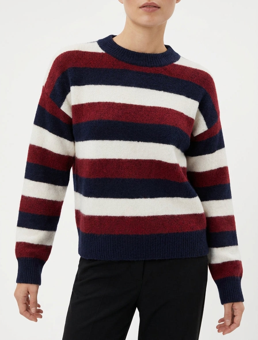 Pull rayé en maille à col rond - Marine