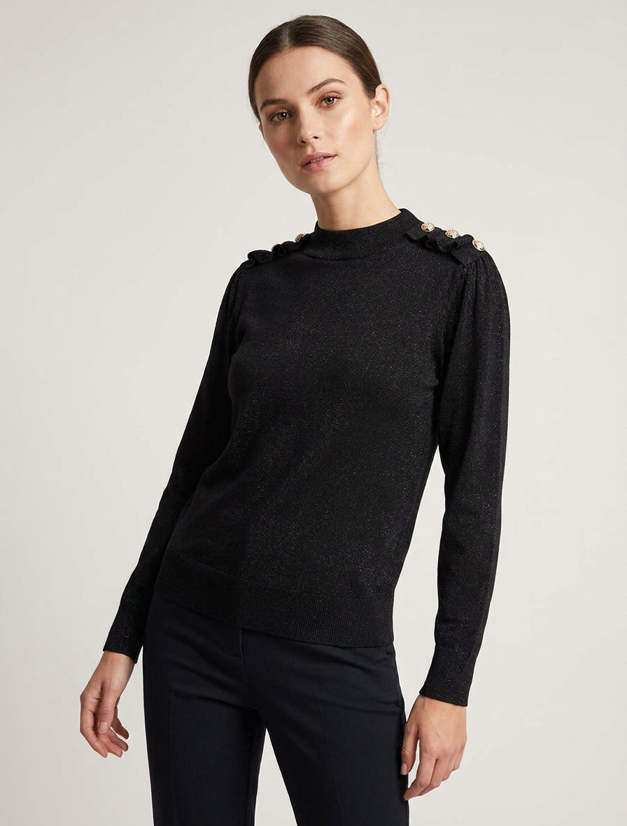 Pull pailleté col montant - Noir