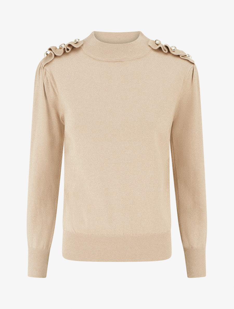 Pull uni pailleté à boutons décoratifs - Taupe - 1