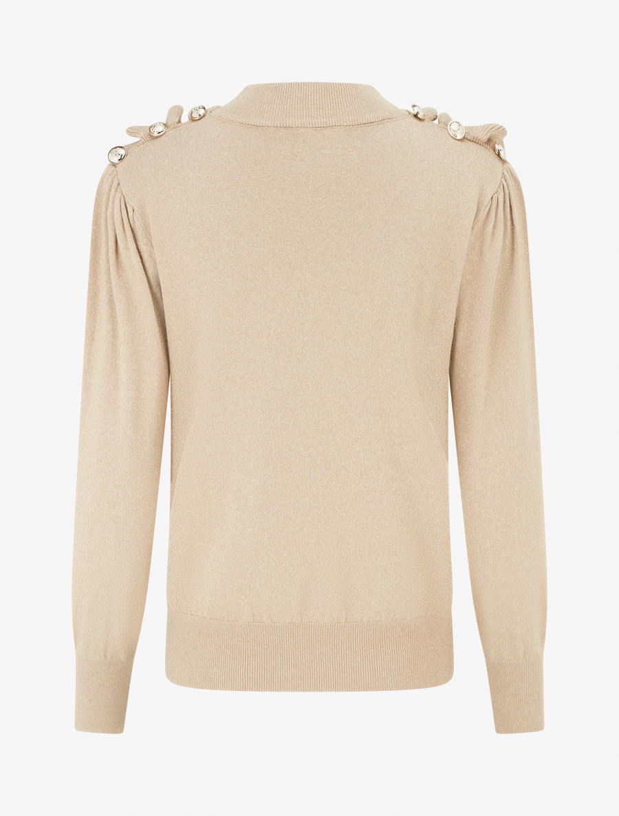 Pull uni pailleté à boutons décoratifs - Taupe - 2