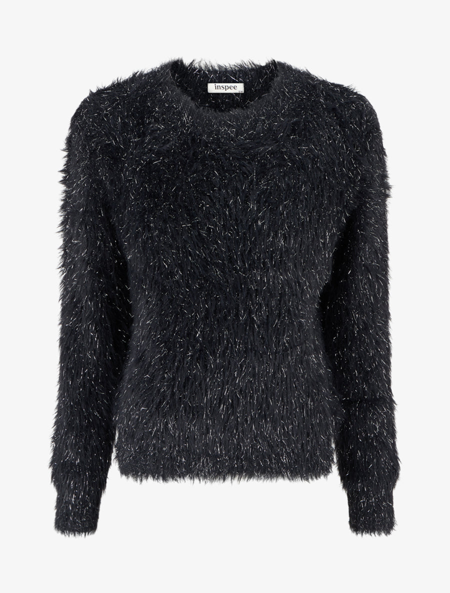 Pull uni duveteux à détail irisé - Noir - 1