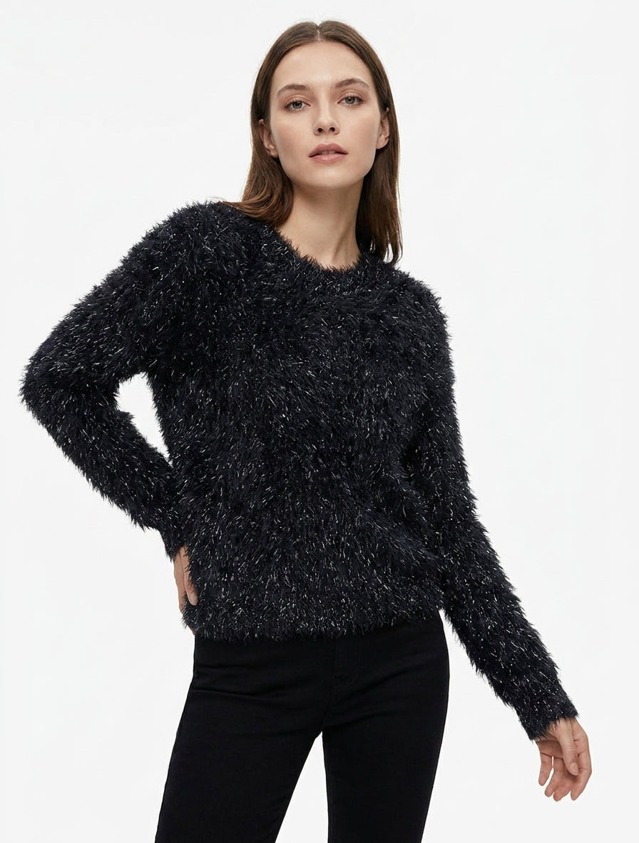 Pull duveteux encolure ronde - Noir