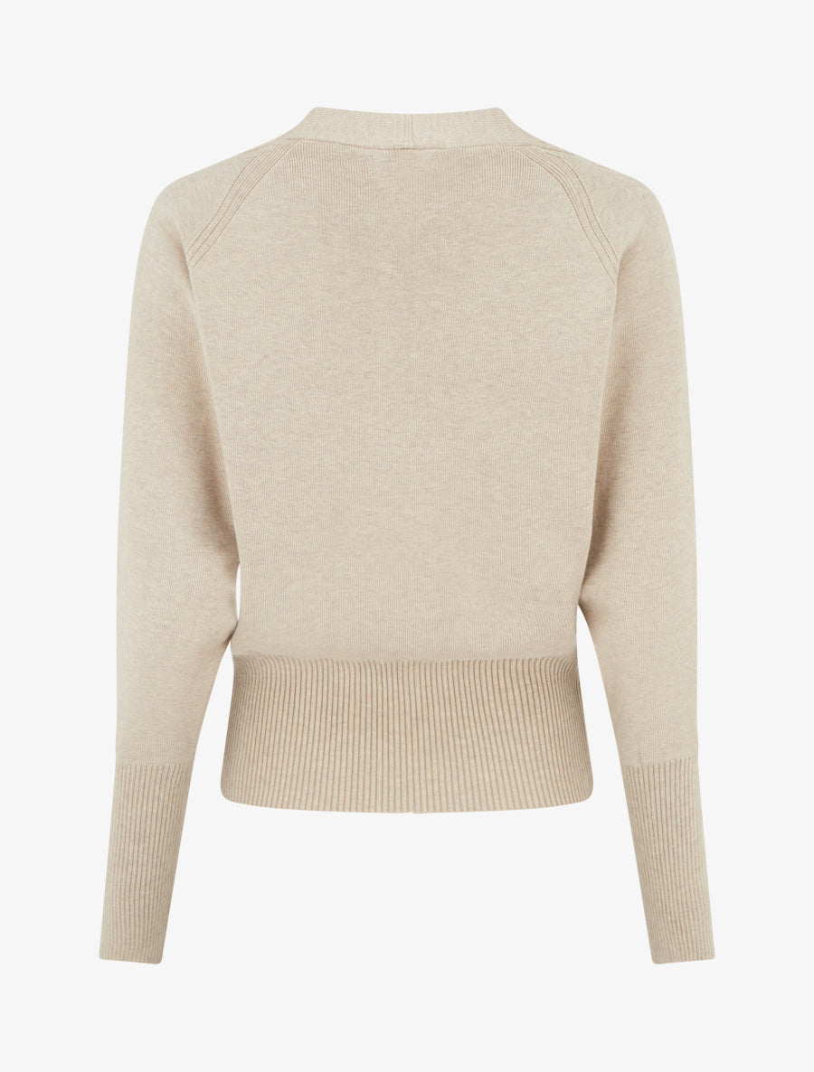 Pull uni à col V - Taupe - 2