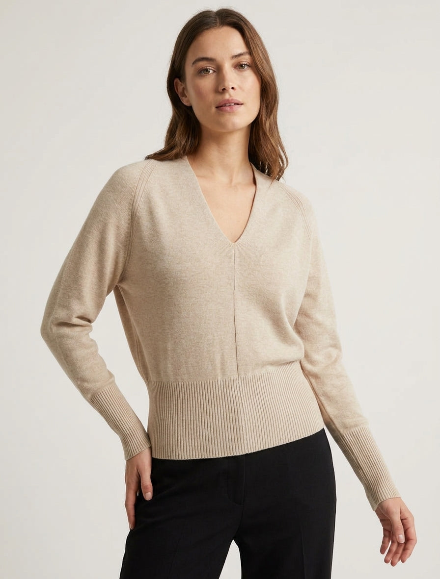 Pull ajusté en maille cachemire - Taupe