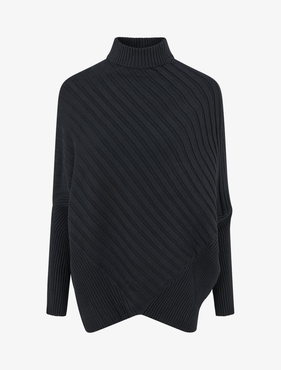 Pull overzise asymétrique à col montant - Noir - 1